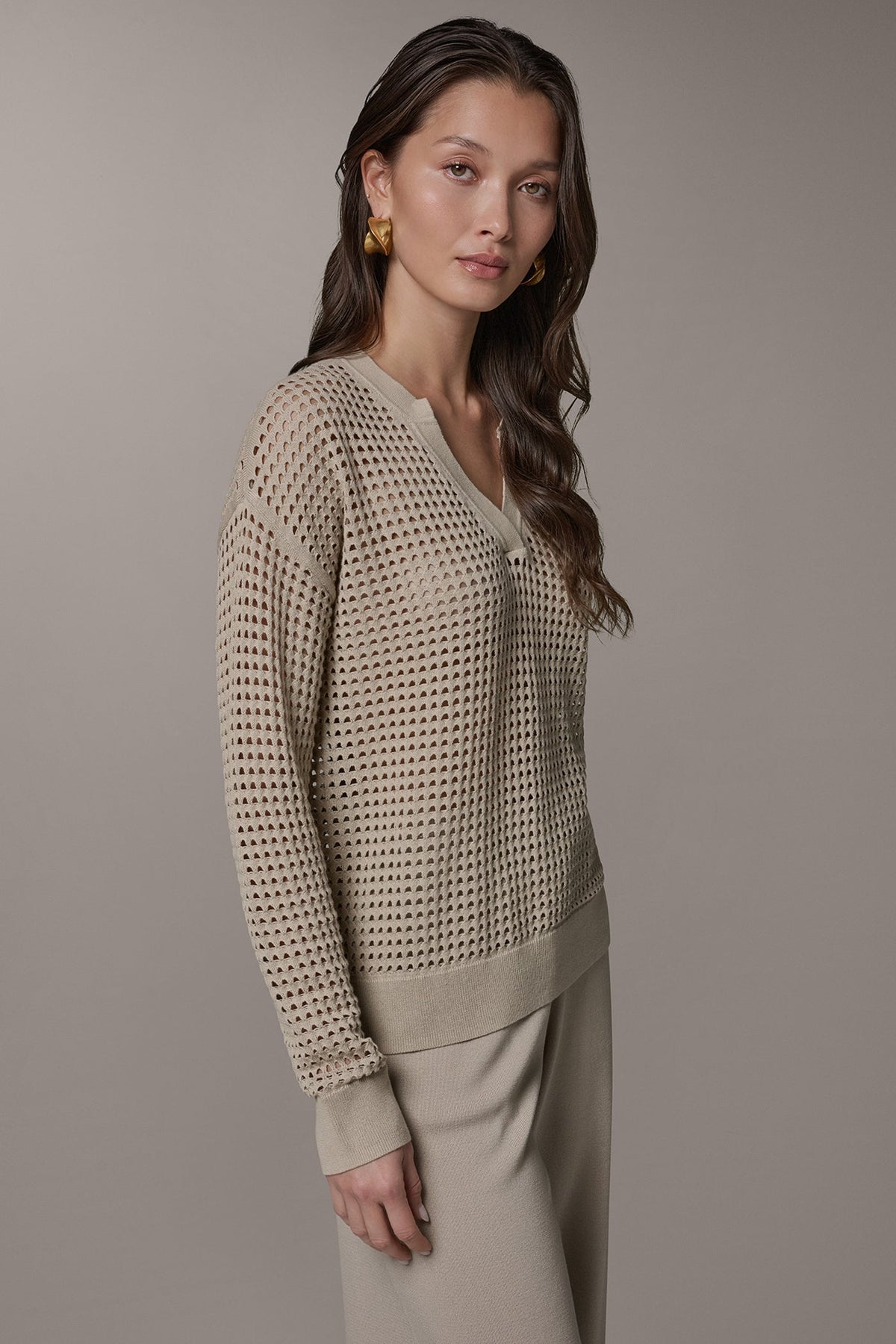 LONG SLEEVE POINTELLE SWEATER