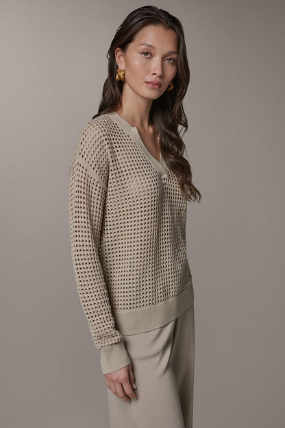 LONG SLEEVE POINTELLE SWEATER