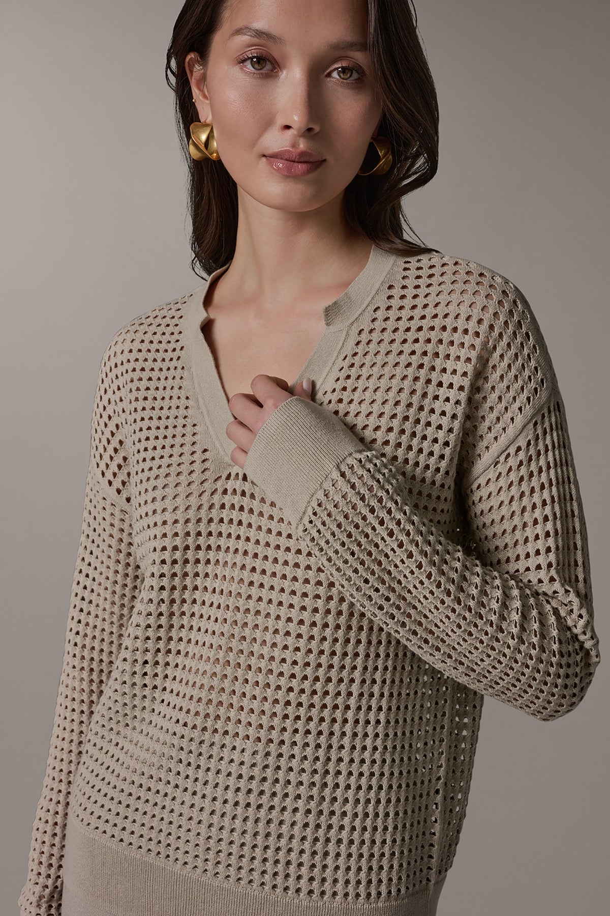 LONG SLEEVE POINTELLE SWEATER