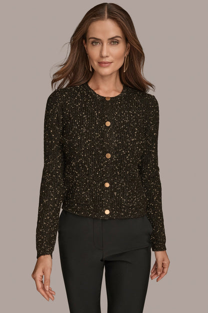 LONG SLEEVE METALLIC SPECKLED CARDIGAN