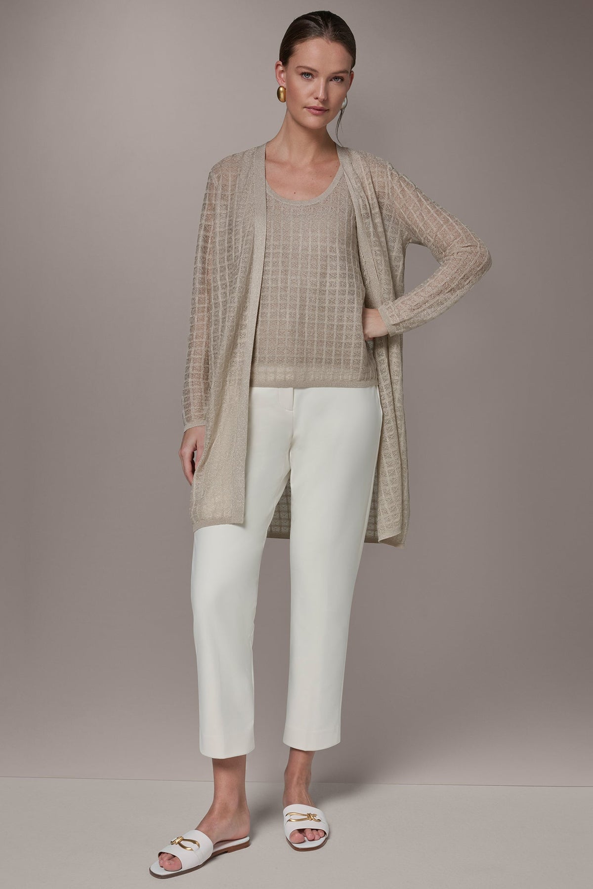LONG GRID STITCH CARDIGAN
