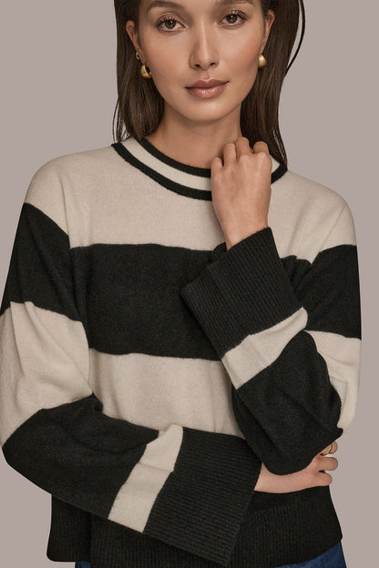STRIPED CREWNECK BOXY SWEATER