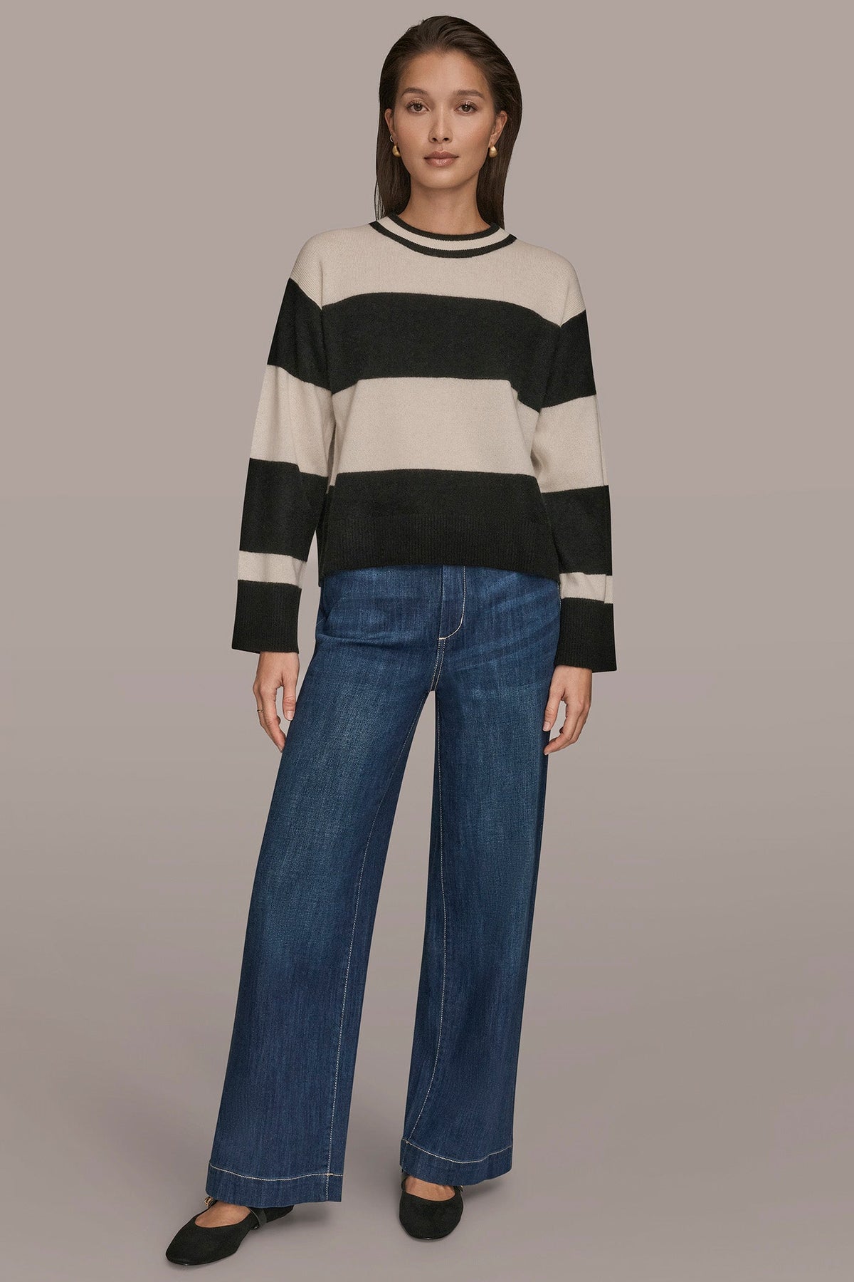 STRIPED CREWNECK BOXY SWEATER
