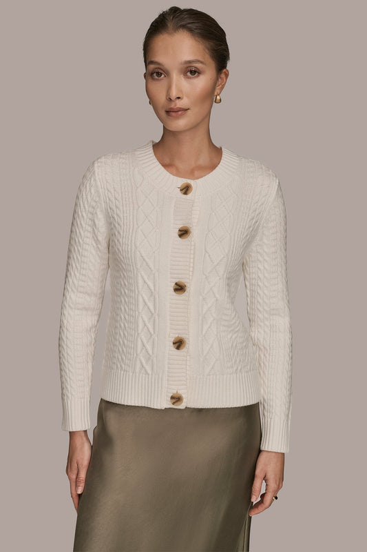 CABLE-KNIT LONG SLEEVE CARDIGAN
