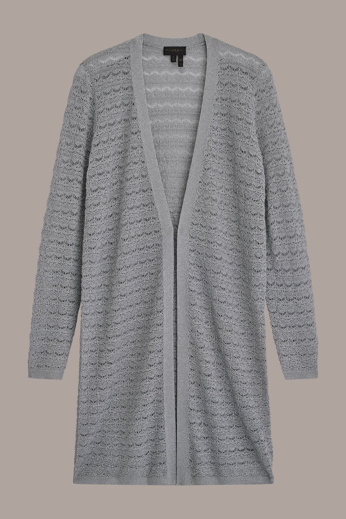METALLIC POINTELLE LONG OPEN CARDIGAN