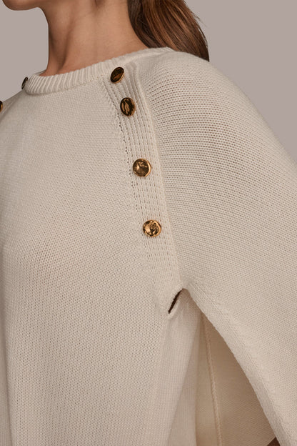 CAPE-EFFECT BUTTON SWEATER