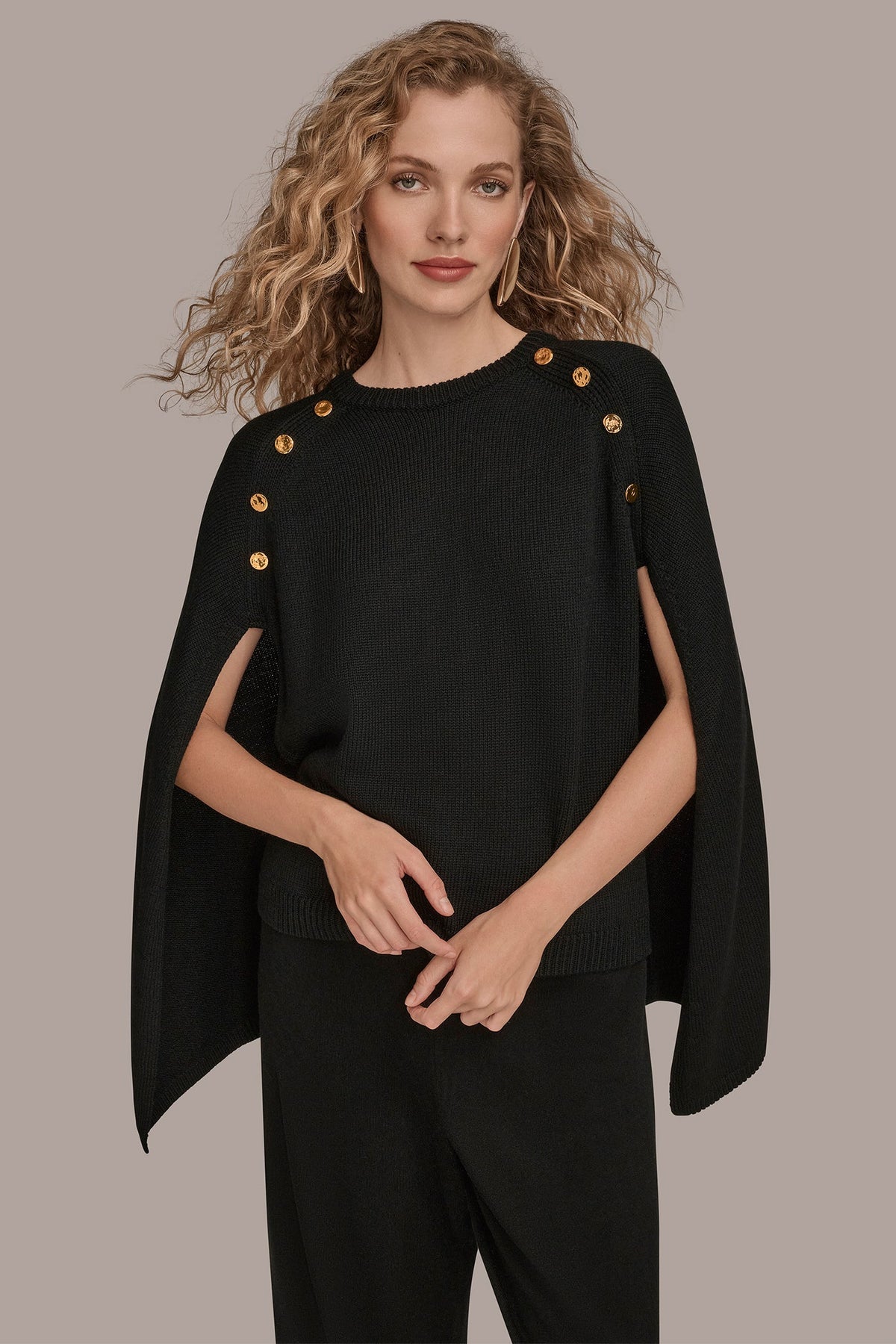 CAPE-EFFECT BUTTON SWEATER
