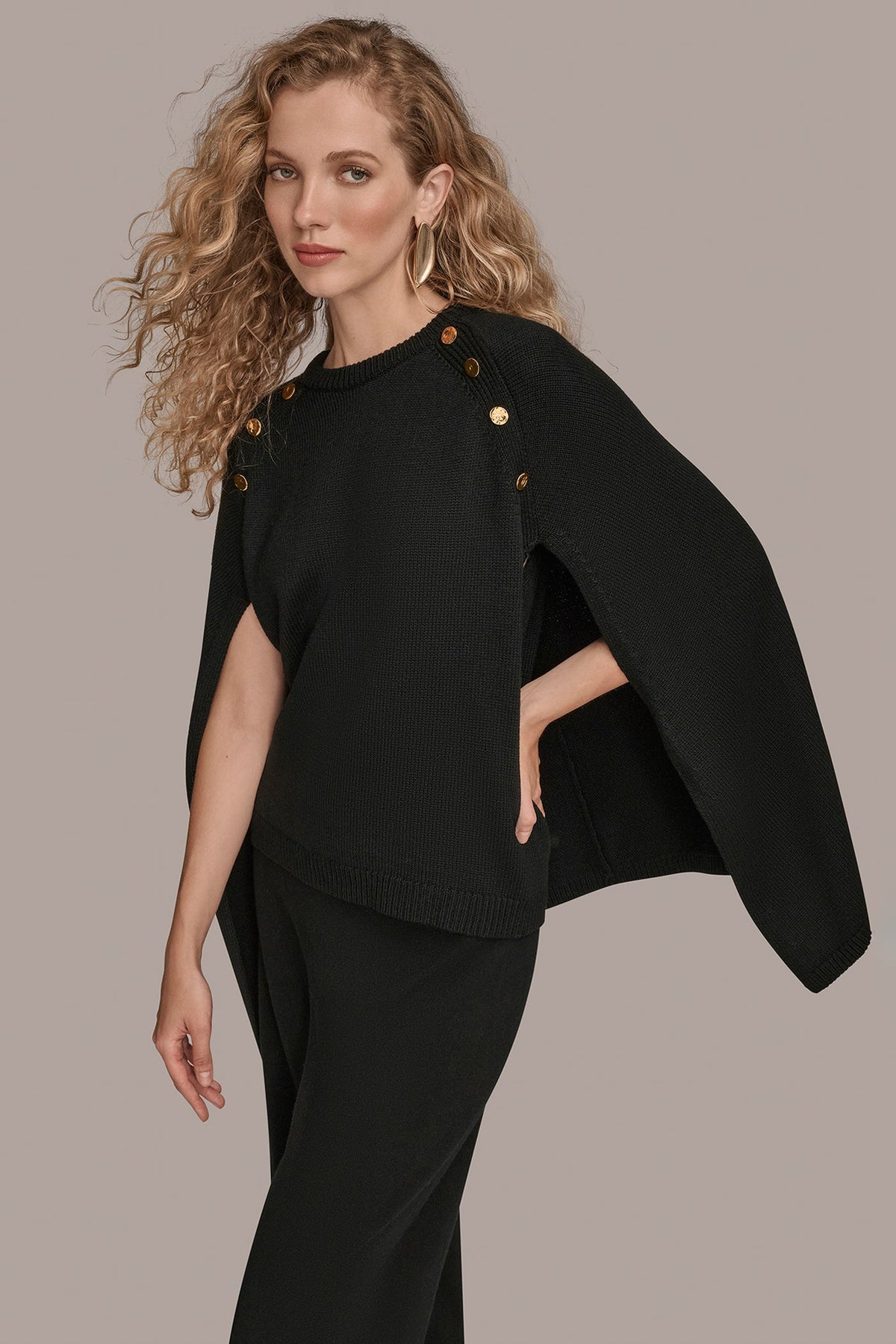 CAPE-EFFECT BUTTON SWEATER