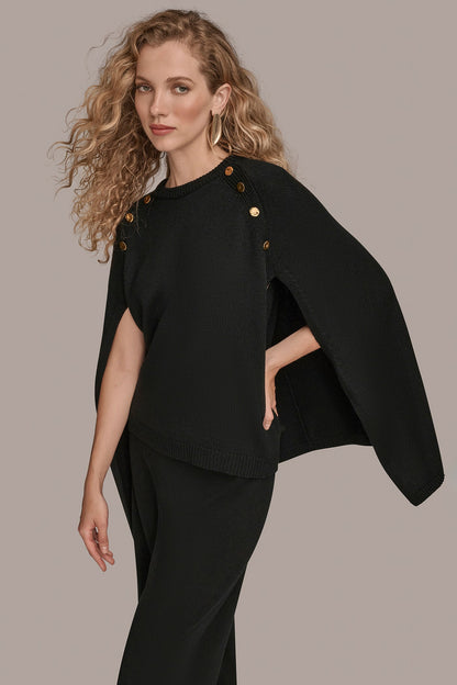 CAPE-EFFECT BUTTON SWEATER