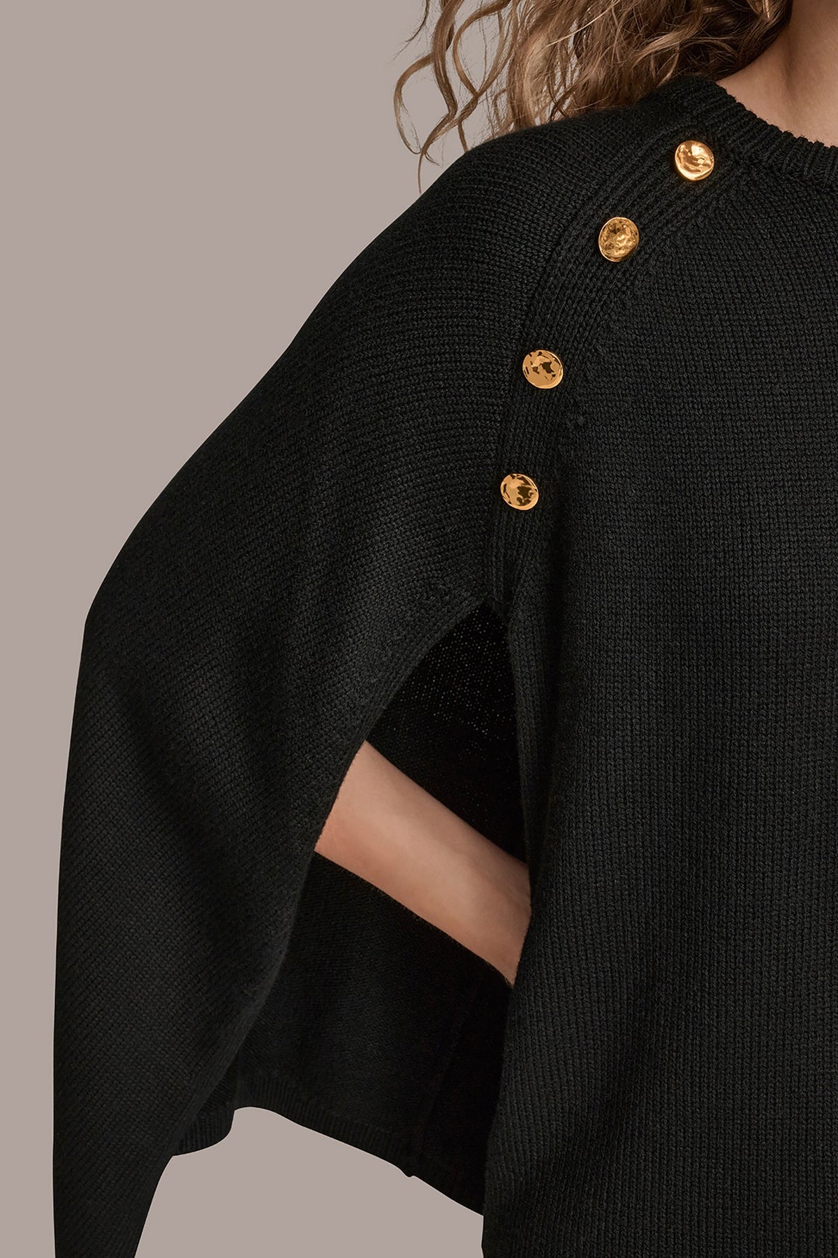 CAPE-EFFECT BUTTON SWEATER