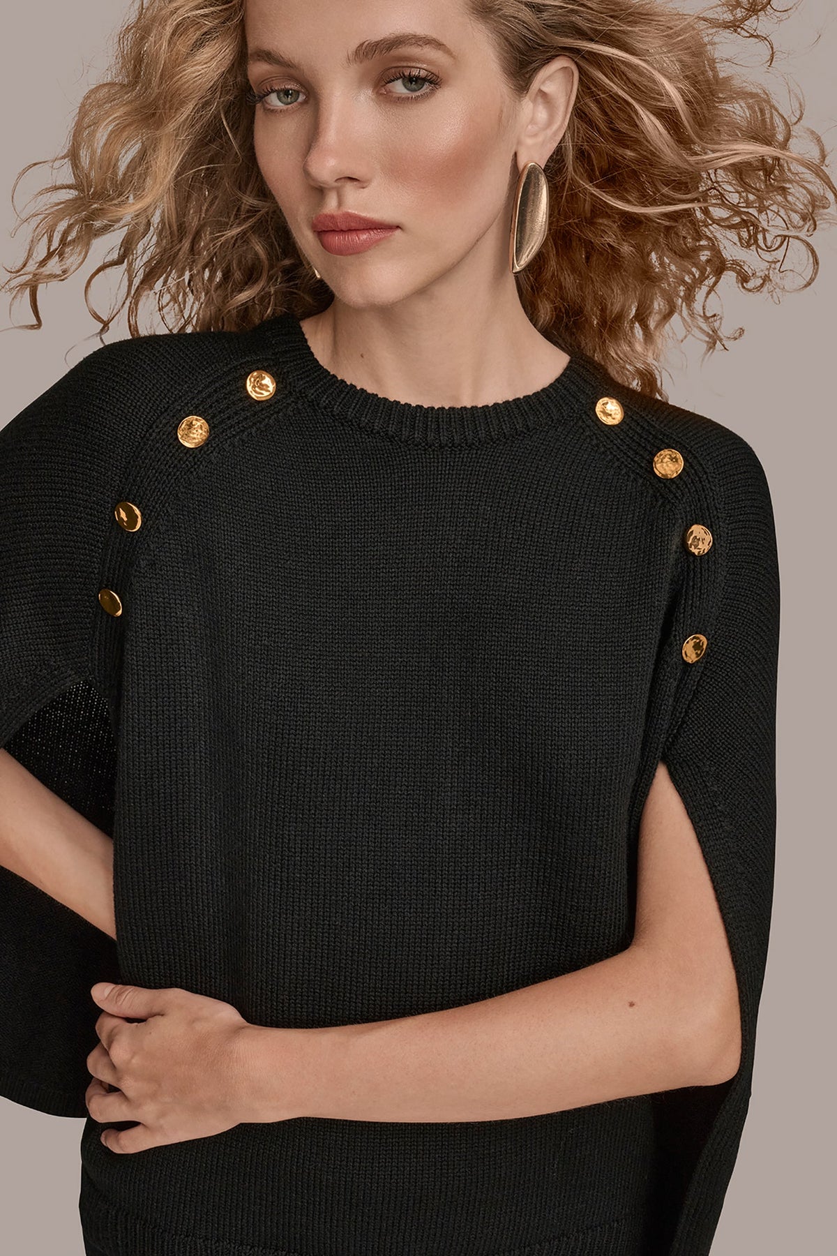 CAPE-EFFECT BUTTON SWEATER