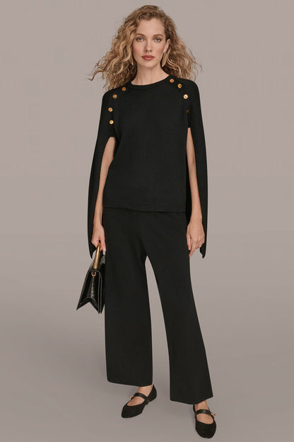 CAPE-EFFECT BUTTON SWEATER