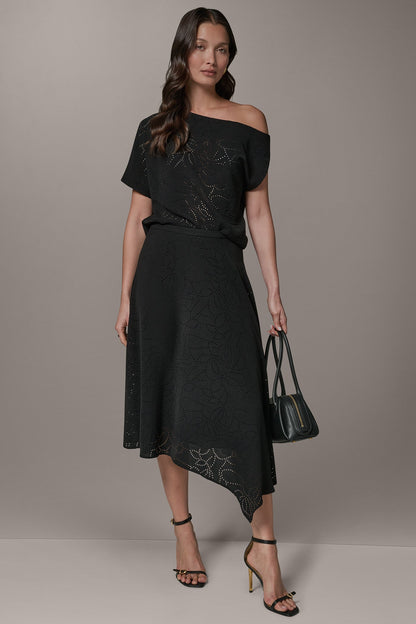 LASER CUT ASYMMETRIC MIDI SKIRT
