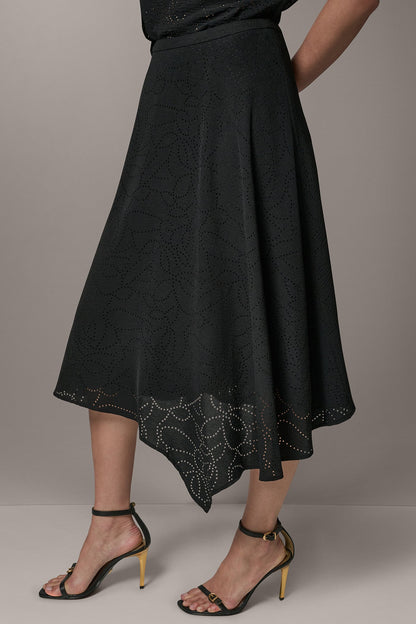 LASER CUT ASYMMETRIC MIDI SKIRT