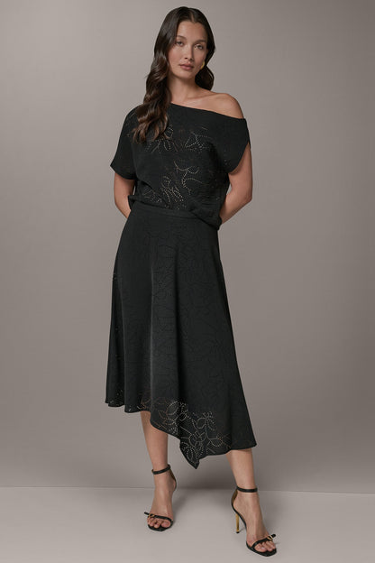 LASER CUT ASYMMETRIC MIDI SKIRT