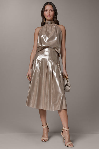 METALLIC MIDI A-LINE SKIRT