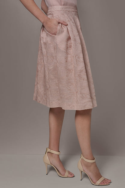 FLORAL EMBROIDERED PLEATED A-LINE SKIRT
