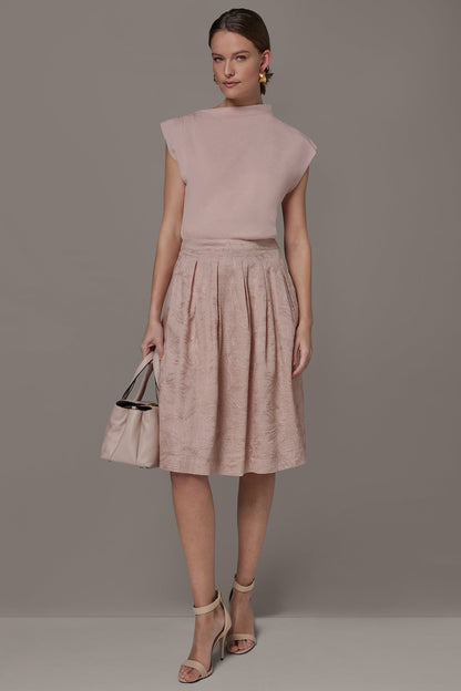 FLORAL EMBROIDERED PLEATED A-LINE SKIRT