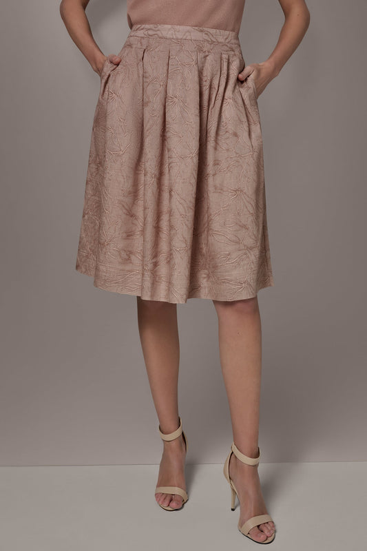 FLORAL EMBROIDERED PLEATED A-LINE SKIRT
