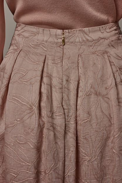 FLORAL EMBROIDERED PLEATED A-LINE SKIRT