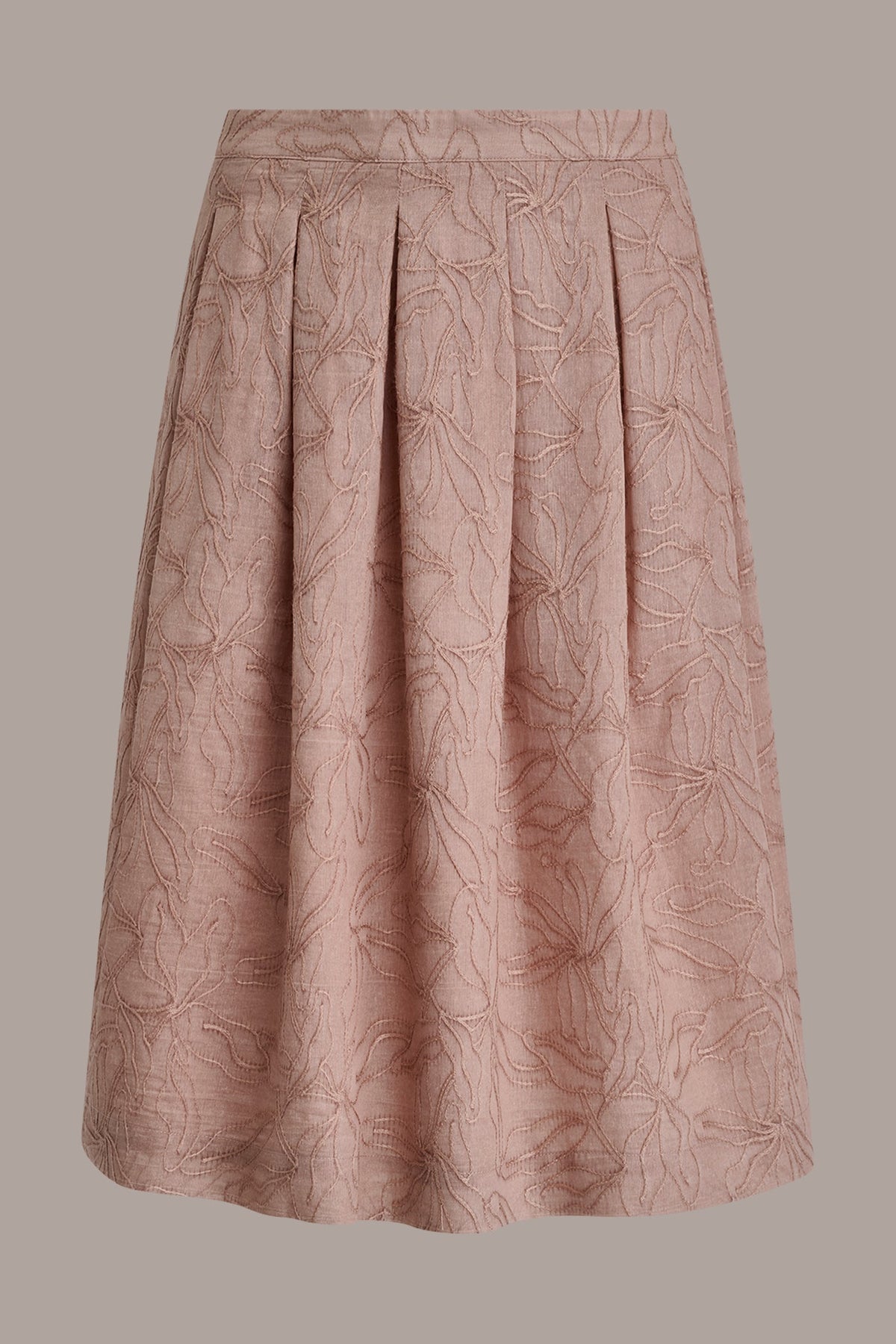 FLORAL EMBROIDERED PLEATED A-LINE SKIRT