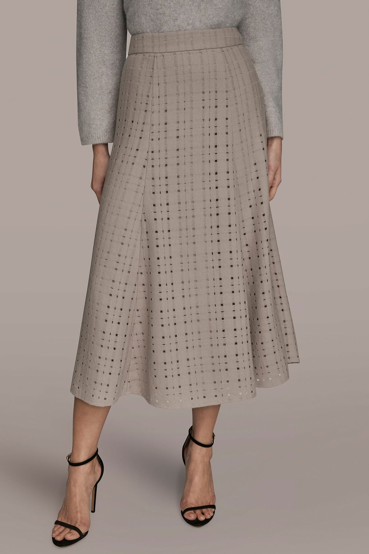 PERFORATED SWEATER MIDI A-LINE SKIRT