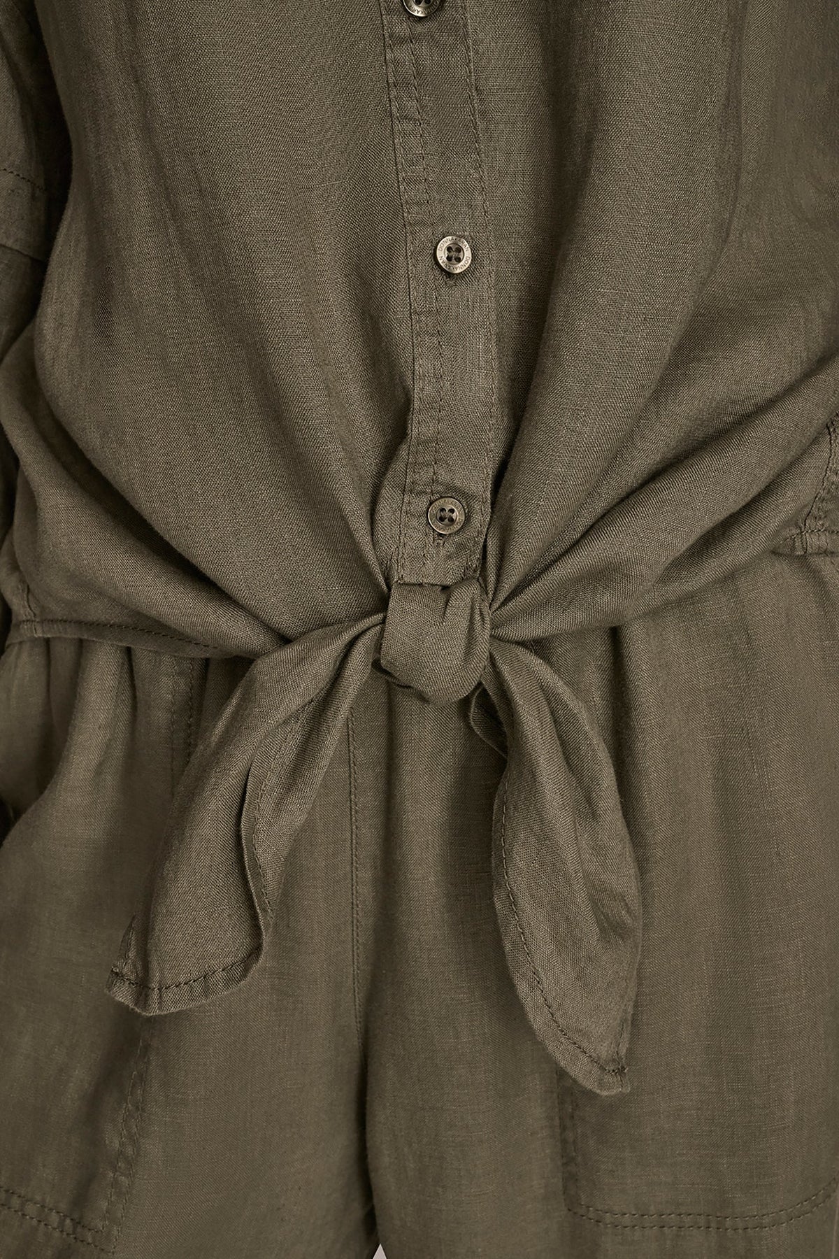 LINEN BLOUSON SLEEVE TIE-FRONT SHIRT