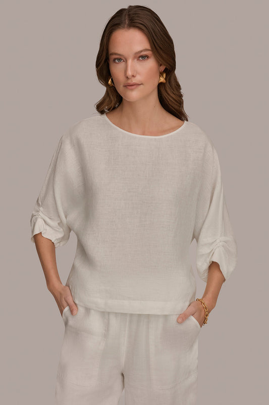LINEN TWIST CUFF SLEEVE BLOUSE