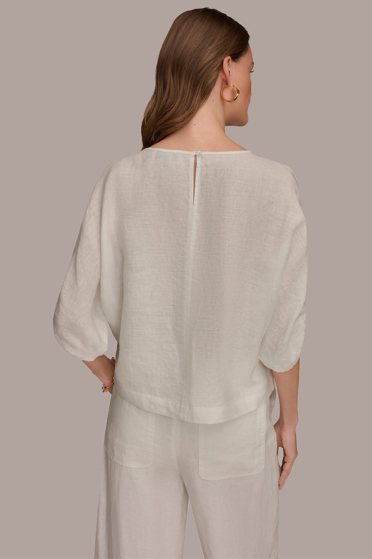 LINEN TWIST CUFF SLEEVE BLOUSE