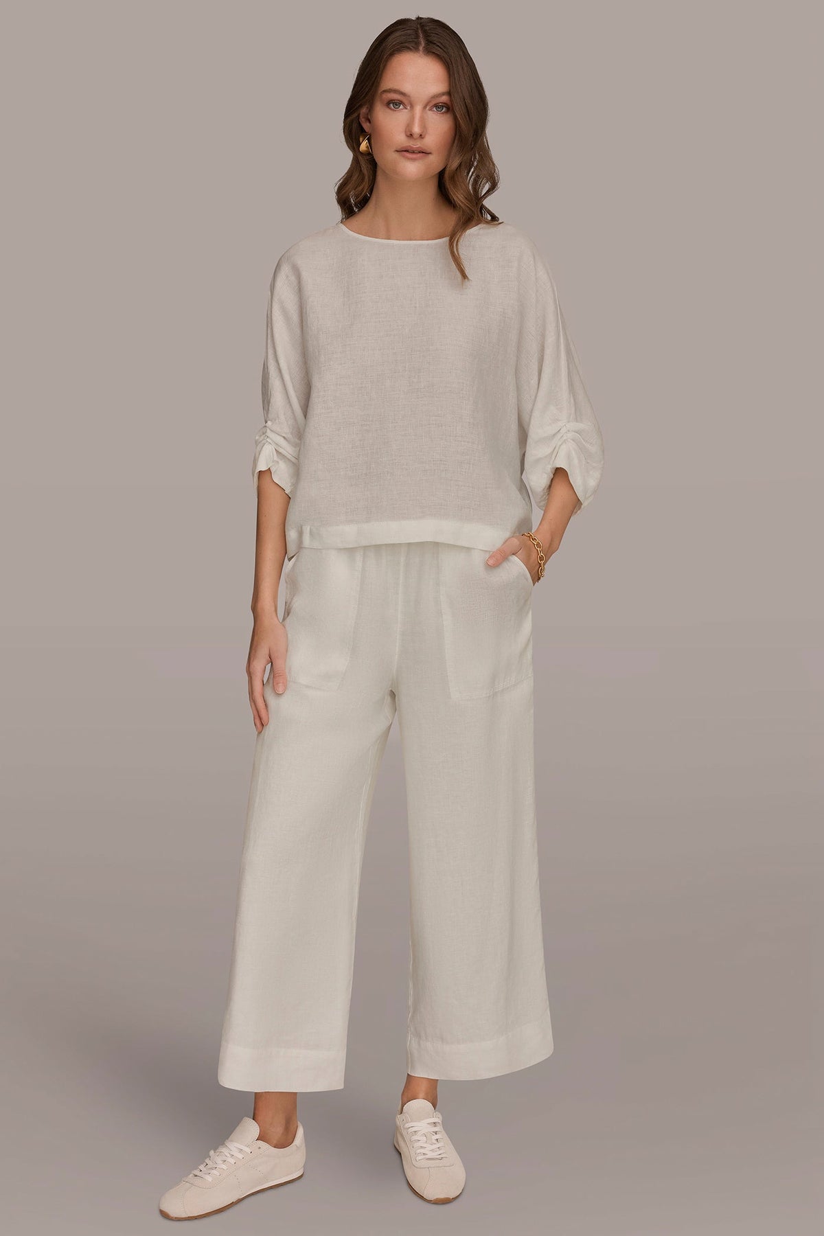 LINEN TWIST CUFF SLEEVE BLOUSE
