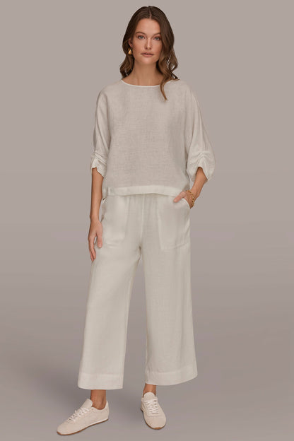 LINEN TWIST CUFF SLEEVE BLOUSE