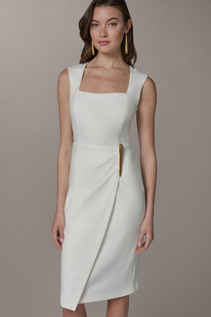 SLEEVELESS WRAP-EFFECT MIDI DRESS