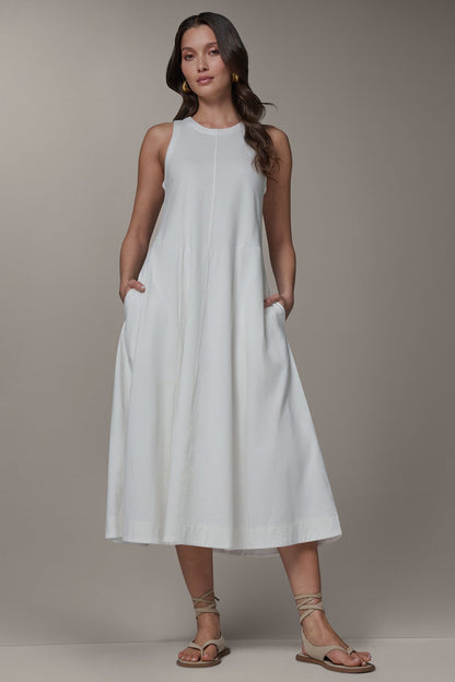 SLEEVELESS MIDI TRAPEZE DRESS