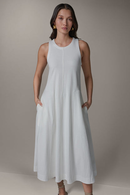 SLEEVELESS MIDI TRAPEZE DRESS