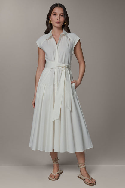 CAP SLEEVE MIDI SHIRT DRESS