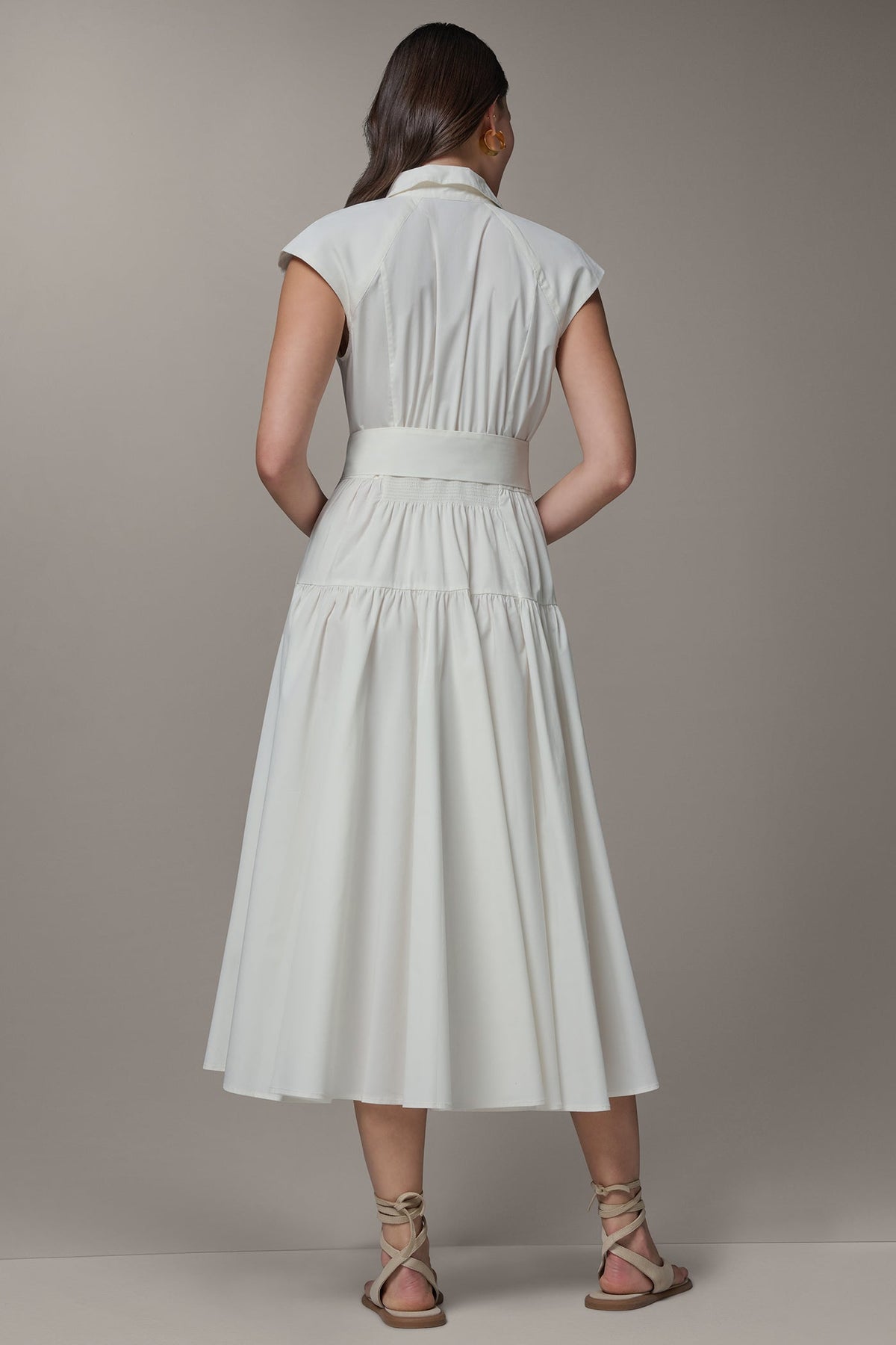 CAP SLEEVE MIDI SHIRT DRESS