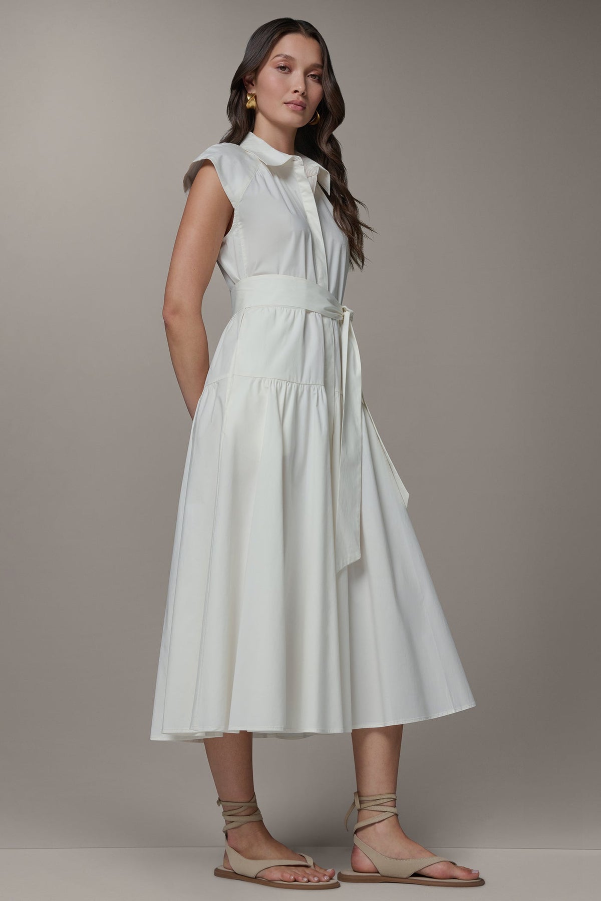 CAP SLEEVE MIDI SHIRT DRESS