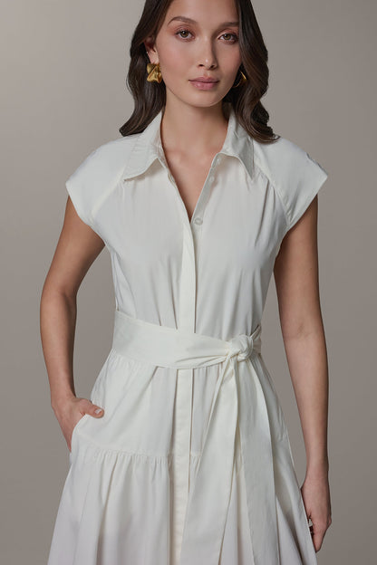 CAP SLEEVE MIDI SHIRT DRESS