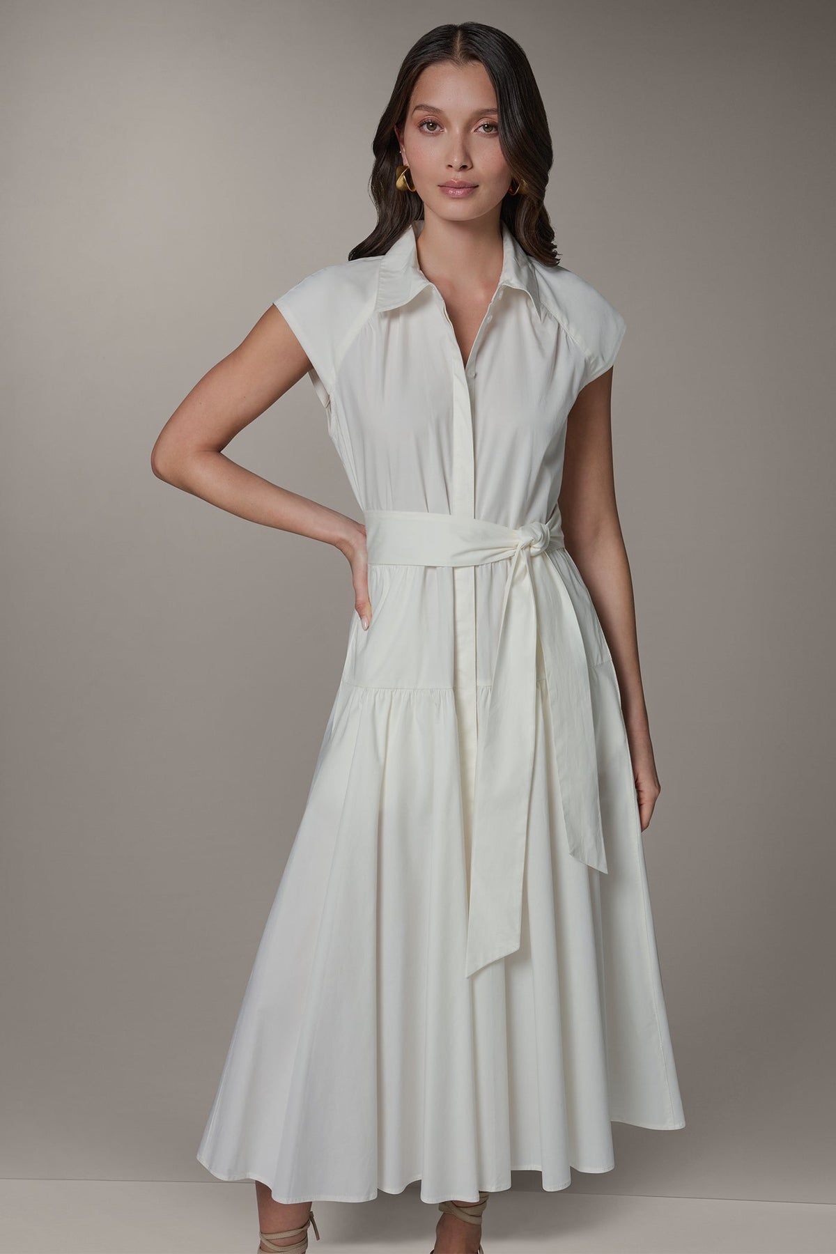CAP SLEEVE MIDI SHIRT DRESS