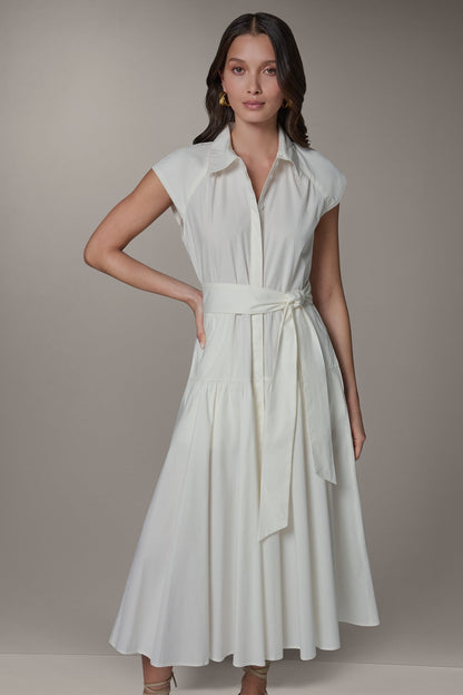 CAP SLEEVE MIDI SHIRT DRESS