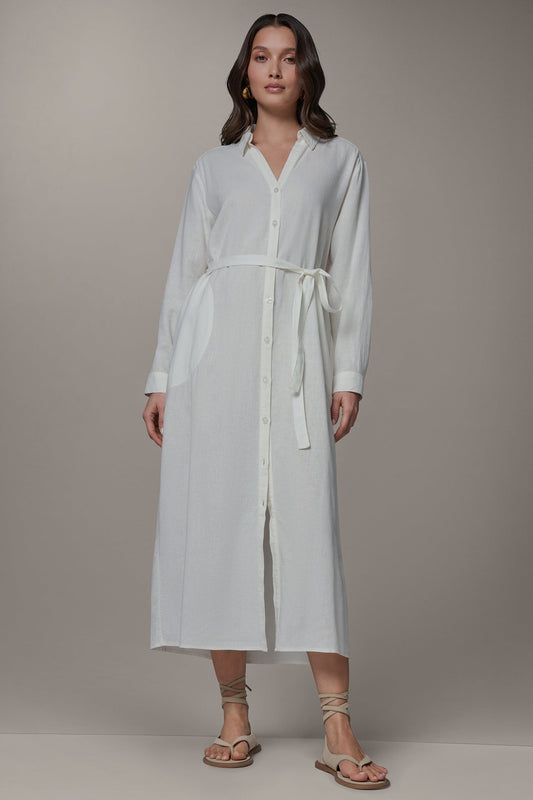 LONG SLEEVE MIDI SHIRT DRESS