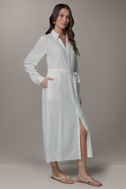 LONG SLEEVE MIDI SHIRT DRESS
