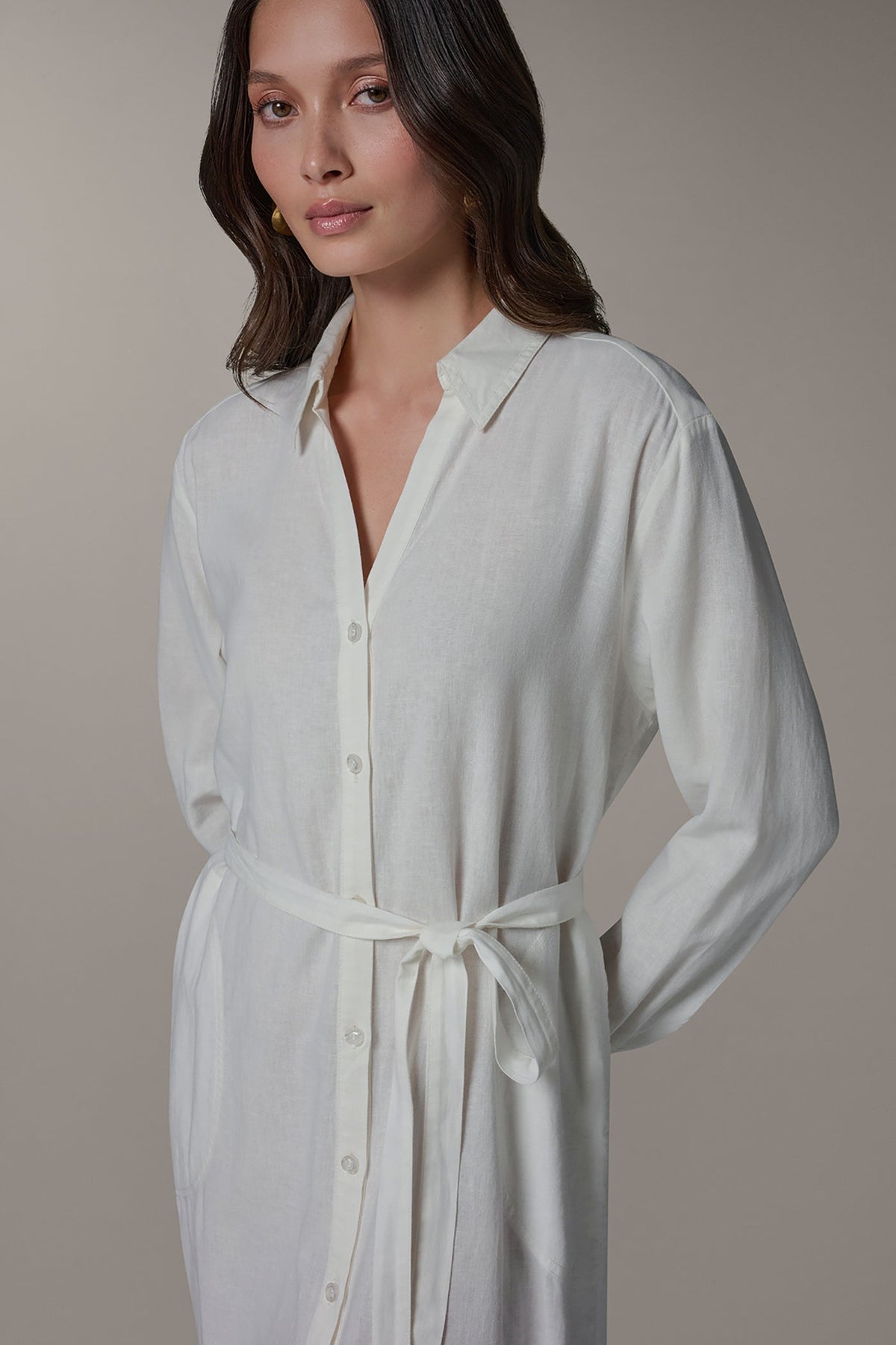 LONG SLEEVE MIDI SHIRT DRESS