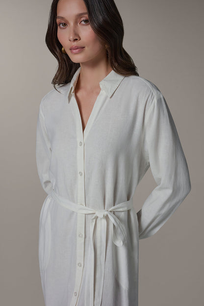 LONG SLEEVE MIDI SHIRT DRESS