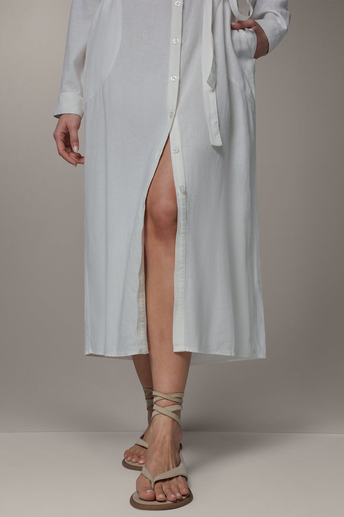 LONG SLEEVE MIDI SHIRT DRESS