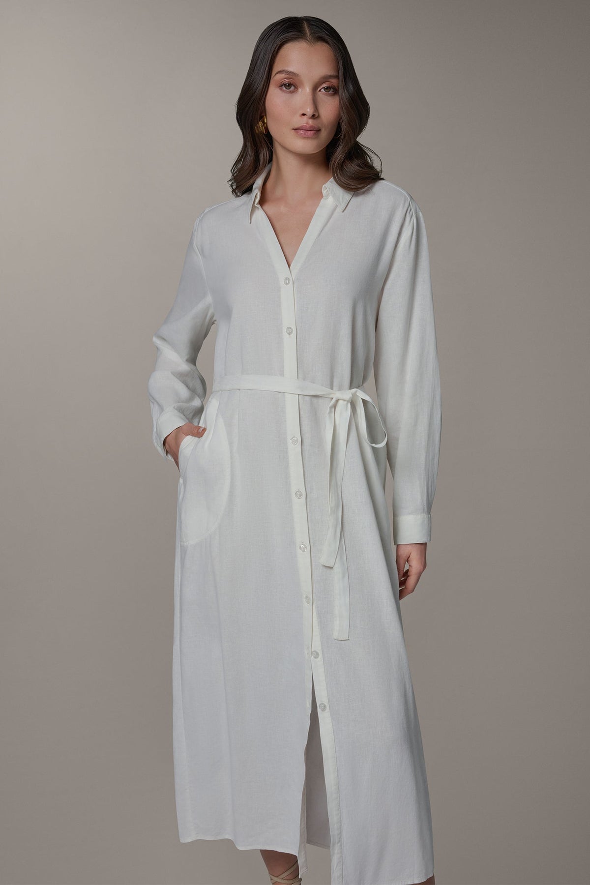 LONG SLEEVE MIDI SHIRT DRESS