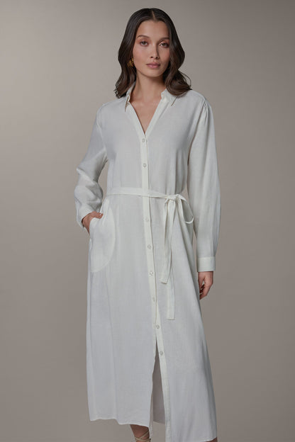 LONG SLEEVE MIDI SHIRT DRESS