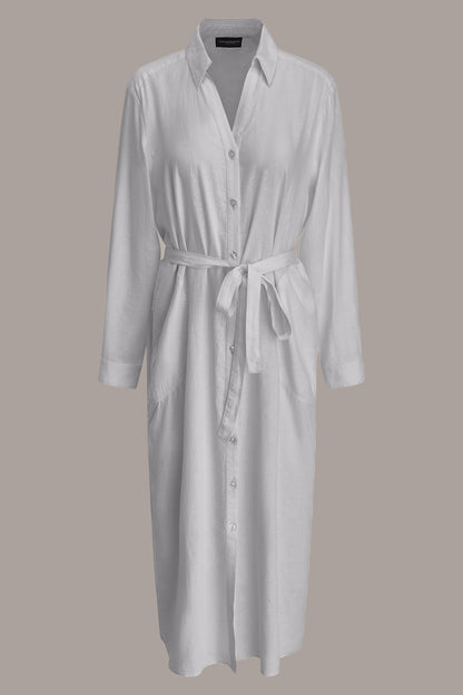 LONG SLEEVE MIDI SHIRT DRESS