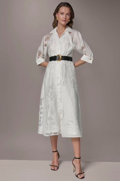 FLORAL-JACQUARD MIDI SHIRT DRESS
