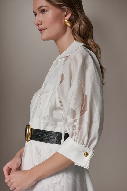 FLORAL-JACQUARD MIDI SHIRT DRESS